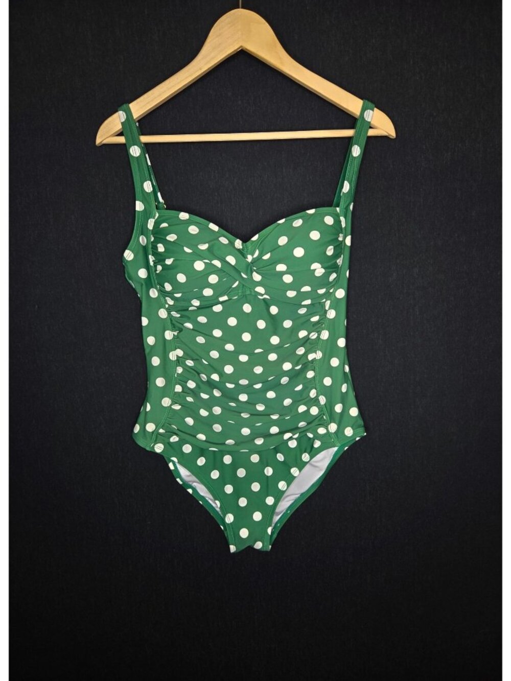 💙 Joyarja Green White Polka Dot Ruched One Piece Swimsuit Size 10 Retro Pinup